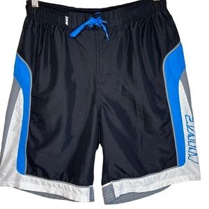 Y2K Nike Color Block Relaxed Fit Swim Trunks Size Large Blue Black Elastic Waist